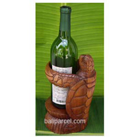 Turtle Wine Bottle Holder, Hand Carved From Jempinis Wood