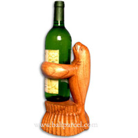 Sea Dog Wine Bottle Holder Carving, Hand Carved From Hibiscus
