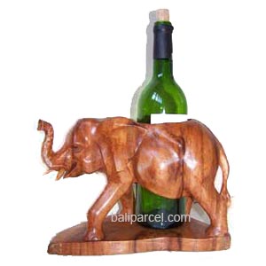Elephant Wine Bottle Holder Carving, Hand Carved From Suar Wood