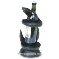 Snake Wine Bottle Holder Carving With Black Color, Hand Carved From Hibiscus Wood