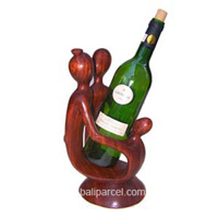 Abstract Wine Bottle Holder Hand Carved From Suar Wood