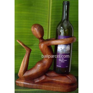 Abstract Wine Bottle Holder, Hand Carved From Suar Wood
