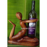 Abstract Wine Bottle Holder, Hand Carved From Suar Wood