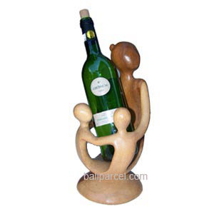 Abstract Wine Bottle Holder Hand Carved From Suar Wood