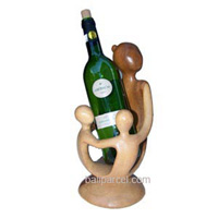 Abstract Wine Bottle Holder Hand Carved From Suar Wood
