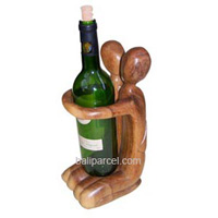 Abstract Wine Bottle Holder Hand Carved From Suar Wood