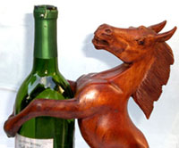 Horse Wine Bottle Holder, Hand Carved From Suar Wood