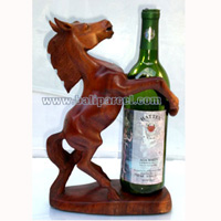 Horse Wine Bottle Holder, Hand Carved From Suar Wood