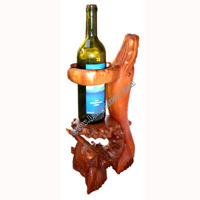 Whale And Turtle Wine Bottle Holder, Hand Carved From Suar Wood