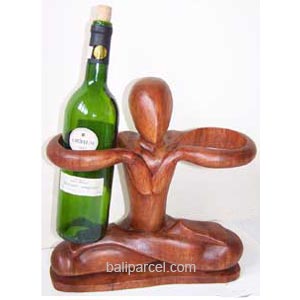 Abstract Wine Bottle Holder, Hand Carved From Suar Wood