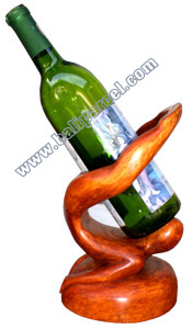 Abstract Wine Bottle Holder Hand Carved From Hibiscus Wood