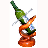 Abstract Wine Bottle Holder Hand Carved From Hibiscus Wood