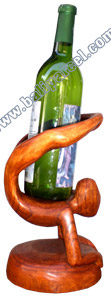 Abstract Wine Bottle Holder Hand Carved From Hibiscus Wood