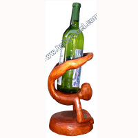 Abstract Wine Bottle Holder Hand Carved From Hibiscus Wood