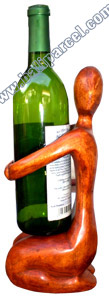 Abstract Wine Bottle Holder Hand Carved From Hibiscus Wood
