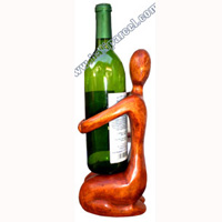 Abstract Wine Bottle Holder Hand Carved From Hibiscus Wood