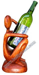 Abstract Wine Bottle Holder Hand Carved From Hibiscus Wood