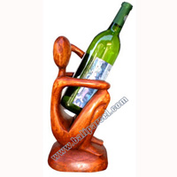 Abstract Wine Bottle Holder Hand Carved From Hibiscus Wood