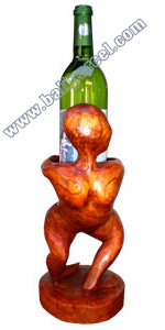 Abstract Wine Bottle Holder Hand Carved From Hibiscus Wood