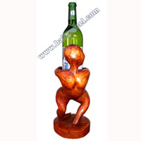Abstract Wine Bottle Holder Hand Carved From Hibiscus Wood