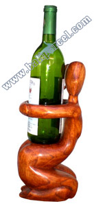 Abstract Wine Bottle Holder Hand Carved From Hibiscus Wood