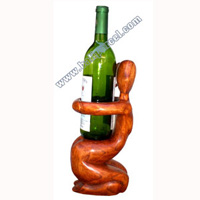 Abstract Wine Bottle Holder Hand Carved From Hibiscus Wood