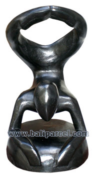Abstract Wine Bottle Holder, Hand Carved From Hibiscus Wood With Black 