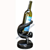 Abstract Wine Bottle Holder, Hand Carved From Hibiscus Wood With Black 