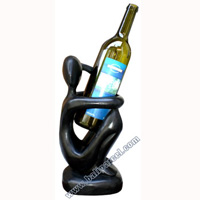 Abstract Wine Bottle Holder, Hand Carved From Hibiscus Wood With Black 