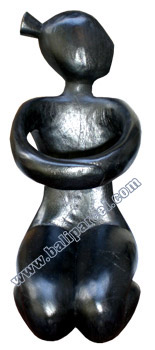 Abstract Wine Bottle Holder, Hand Carved From Hibiscus Wood With Black 