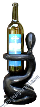 Abstract Wine Bottle Holder, Hand Carved From Hibiscus Wood With Black 