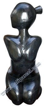 Abstract Wine Bottle Holder, Hand Carved From Hibiscus Wood With Black 