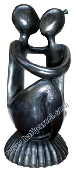 Abstract Wine Bottle Holder, Hand Carved From Hibiscus Wood With Black 