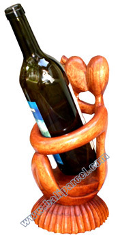 Abstract Wine Bottle Holder Hand Carved From Hibiscus Wood