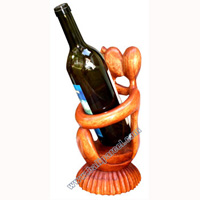 Abstract Wine Bottle Holder Hand Carved From Hibiscus Wood