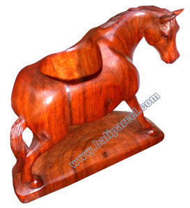Horse Wine Bottle Holder, Hand Carved From Suar Wood
