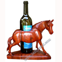 Horse Wine Bottle Holder, Hand Carved From Suar Wood