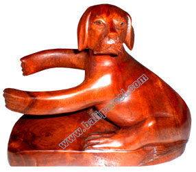 Dog Wine Bottle Holder, Hand Carved From Suar Wood 