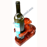 Dog Wine Bottle Holder, Hand Carved From Suar Wood 