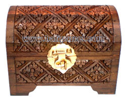 Set Of 3 Jewellery Box, Hand Carved From Sono Wood, With Bali Flower Carving