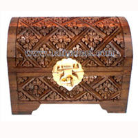 Set Of 3 Jewellery Box, Hand Carved From Sono Wood, With Bali Flower Carving