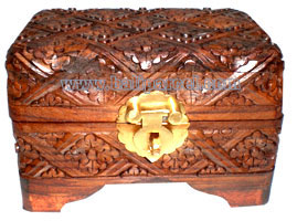Jewellery Box , Hand Carved From Sono Wood, With Bali Flower Carving
