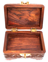 Jewellery Box , Hand Carved From Sono Wood, With Bali Flower Carving