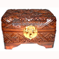 Jewellery Box , Hand Carved From Sono Wood, With Bali Flower Carving