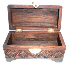 Jewellery Box , Hand Carved From Sono Wood, With Bali Flower Carving