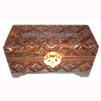 Jewellery Box , Hand Carved From Sono Wood, With Bali Flower Carving