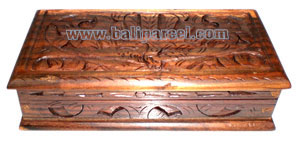 Jewellery Box , Hand Carved From Sono Wood, With Bali Flower Carving