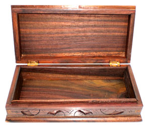 Jewellery Box , Hand Carved From Sono Wood, With Bali Flower Carving