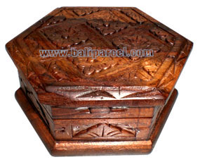 Jewellery Box , Hand Carved From Sono Wood, With Bali Flower Carving