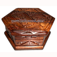 Jewellery Box , Hand Carved From Sono Wood, With Bali Flower Carving